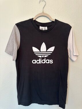 adidas Black Tee with Grey and White Contrast Sleeves